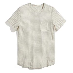 Marine Layer Saddle Hem Pocket Tee in Natural/Black Stripe - Size: M/L